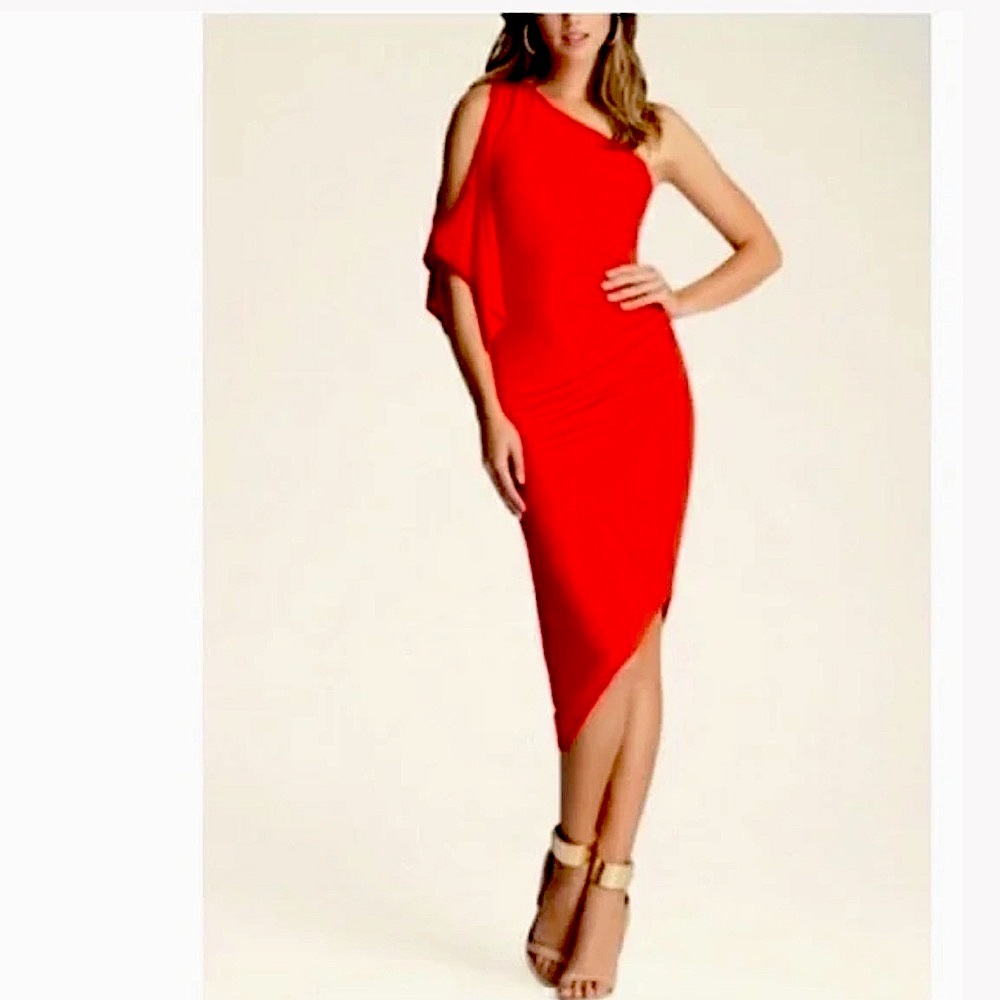 Bebe Red Midi Bodycon